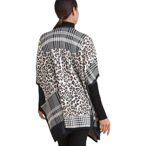 Chico's Plaid and Animal-Print Knit Ruana Wrap, Open Front Women's Size L/XL - Picture 9 of 10